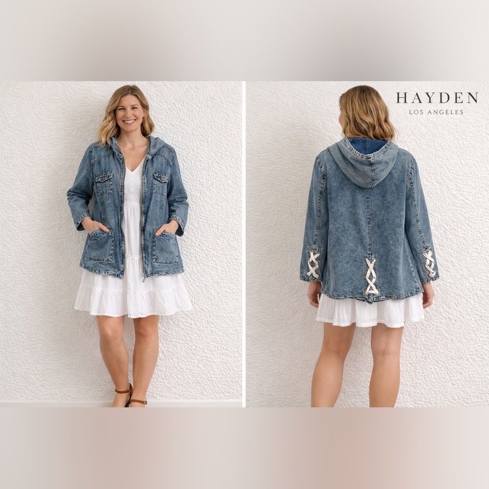 Hayden women’s Light Blue Hooded Denim Jacket 90’s Casual size M